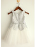 Silver Sequin Peplum Skirt Tulle Flower Girl Dress